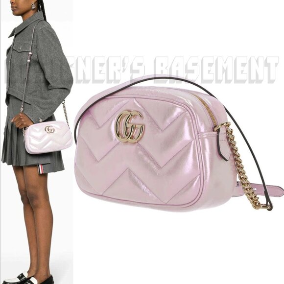 Gucci Handbags - GUCCI iridescent pink GG MARMONT Matelasse leather Small camera Crossbody Bag 🎁